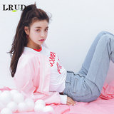 LRUD2016秋季新款韩版字母绣花棒球服女粉色BF风宽松短外套夹克