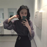 韩国复古chic透视喇叭袖罩衫雪纺衫上衣+吊带背心两件套气质套装