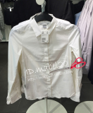 HM H&M香港深圳专柜正品代购女装白色波点条纹翻领长袖口袋OL衬衫