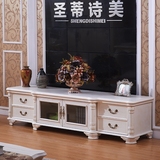 欧式正品卧室电视柜 实木白蜡木白色电视柜 田园风格地柜储物柜