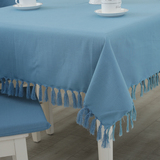 馨相伴地中海流苏桌布布艺棉麻纯色湖蓝西餐桌椅套装现代茶几台布