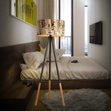 北欧风格现代简约卧室客厅灯罩实木led立式落地灯美式乡村布艺