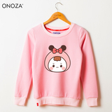 ONOZA2015春秋季新款纯色卡通圆领卫衣女 粉色团子可爱圆领卫衣