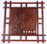 东阳木雕挂件中式仿古工艺品香樟木正方形摆件实木挂屏荷花鸳鸯80