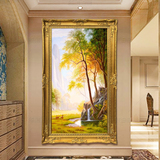 欧式现代玄关走廊竖幅装饰画纯手绘油画手工风景画过道山水有框画
