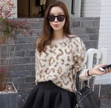 韩国正品进口代购女装14秋冬新款韩版豹纹宽松休闲针织衫套头毛衣