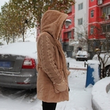 韩版少女学院风森女开衫针织拼接修身显瘦毛绒加厚带帽外套女棉衣