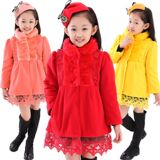 韩版中大童2015秋冬新款款羊毛呢子大衣 女孩宝宝高领修身外套 潮