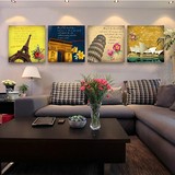 客厅风景装饰画欧式简约现代挂画沙发背景墙画四联时尚无框冰晶画