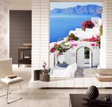 大型3d无缝墙布欧式地中海油画走廊玄关客厅抽象竖版楼梯墙纸壁画