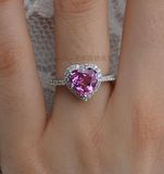 hdp粉红蓝宝石戒指环海洋之心形 925纯银艳彩粉钻送女友礼物外贸