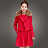 2015秋冬新款女装韩版两件套毛呢连衣裙套裙 显瘦背心裙时尚套装