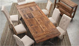 欧式乡村餐桌椅组合 实木铁艺防锈酒吧桌 折叠做旧办公桌 会议桌