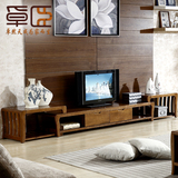 现代中式 白蜡木可伸缩 2.4米 电视柜 客厅组合框架结构 实木地柜
