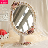 创意欧式化妆镜梳妆镜子台式公主镜便携折叠圆形浴室镜美容镜包邮