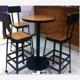 美式实木高脚凳星巴克酒吧咖啡椅餐椅办公桌椅铁艺吧台凳圆桌特价