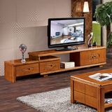 宜家现代中式实木电视柜简约客厅组合雕花地柜伸缩视听柜特价包邮