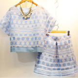 韩国代购东大门欧根纱显瘦两件短袖修身小香风套装裙子