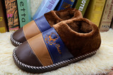 皮革冬季包脚居家男士棉鞋大码棉拖鞋46 47 48包跟厚皮质防水保暖