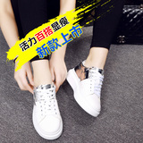 2016新款韩版低帮平底系带板鞋休闲女单鞋圆头镜面运动鞋小白鞋女