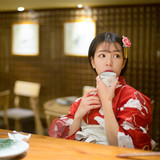 日式和风 日系 red和服浴衣女复古少女连衣裙yukata改良同款