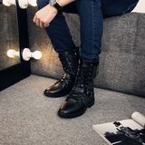 李宁匹克人本2016冬季英伦男鞋保暖新款高筒男士系带圆头图腾靴子