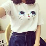 2016夏修身显瘦女装蓝眼睛猫咪脸印花短袖T恤可爱学生tee半袖上衣