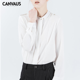 CANVAUS春夏新款2016肩部肩章装饰纯色长袖雪纺衬衫女CS6037D