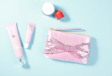 寒冰杂货小清新实用款粉色亮片大蝴蝶结缎面手拿包 手挽包 化妆包