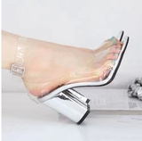 韩国女鞋春夏新款水晶鞋 透明 个性粗跟 高跟 凉鞋 七色 现货