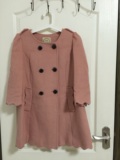 7modifier莫丽菲尔 拉夏贝尔春款粉色羊毛八分袖荷叶呢子大衣