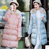 2015冬装韩国羽绒棉服女修身飞鸟刺绣过膝中长款加厚大码棉衣外套