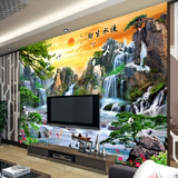 3d墙纸立体浮雕中式壁纸大型壁画客厅沙发电视背景墙画无缝山水画