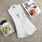 韩国显瘦女士马甲夏薄气质休闲西装短裤纯色件套装中长款潮西服