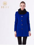 百丝BAISI正品冬季新品优雅围脖中长款羊毛呢大衣外套女AKB411502