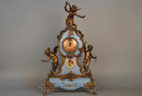 欧式蓝色天使纯铜摆件 美式复古做旧陶瓷镶铜座钟 壁炉装饰钟表