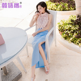 韩语琳空间2016夏装新款性感开衩高腰包臀不对称半身裙 气质长裙