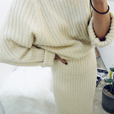 韩国代购加厚保暖螺纹针织毛衣长裙套装