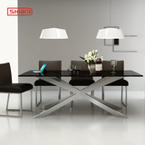 室尚极简不锈钢餐桌 现代简约大理石饭桌 长方形餐桌椅组合A17