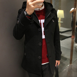 加大码冬季男士风衣中长款韩版 修身青年男装呢子风衣加厚外套 潮