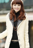 2015秋冬新款韩版女装针织连帽中长款加绒加厚保暖毛衣外套女开衫
