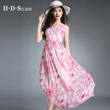 红迪丝2016预售女装真丝连衣裙中长款性感波西米亚风HG16262325