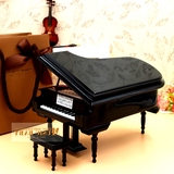 三角钢琴摆件钢琴模型盒礼物室内迷你创意摆件生日礼物黑白色