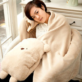 可爱方熊毛绒玩具豆豆熊公仔暖手捂抱枕毯三合一靠垫两用空调被子