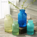 美式乡村彩色玻璃花瓶透明插花家居创意摆件水培干花两用新品包邮