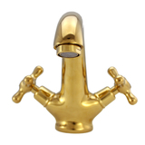 欧式水龙头金色全铜水龙头冷热浴室双把单孔仿古面盆台盆龙头