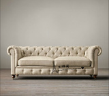美式乡村实木沙发 法式欧式亚麻布艺软包沙发 多人位 可定制