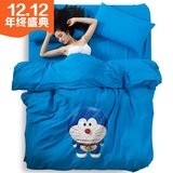韩式秋冬磨毛四件套卡通纯棉床上用品4件套单人3D机器猫床单被套