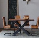 欧式铁艺餐桌椅书桌实木长方形餐桌椅组合实木会议桌办公桌咖啡桌