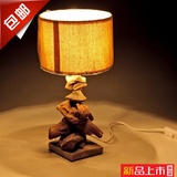 包邮实木美式台灯复古卧室床头灯英伦创意古典调光老上海精品特价